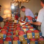 Joe Montana autographing football at Rob Hemphill's home