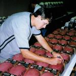 Jake Plummer autographing footballs for National Sports Distributors